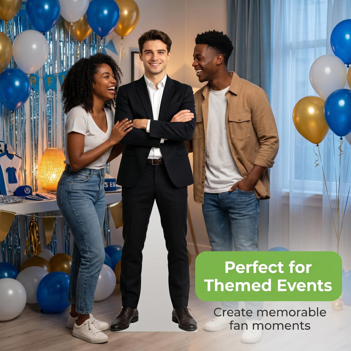 1:1 Life Size Human Cutout Standee, HD Print Full Body Figure Display Stand with Back Support for Trade Show, Fan Event, Store Theme Decoration